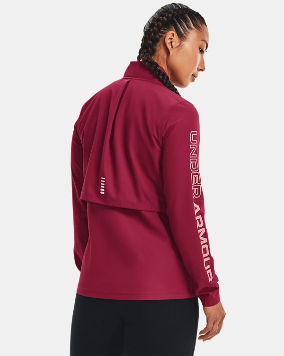 Women's UA OutRun The Rain II Jacket in Maroon image number 1